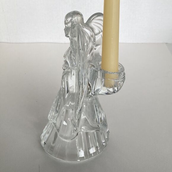 Vintage Clear Glass Heavy Cut Crystal Angel Taper Candlestick Holder Holiday - Picture 4 of 10